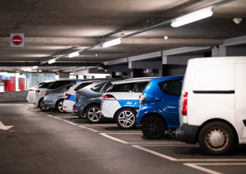 Cars parked in an underground parking garage